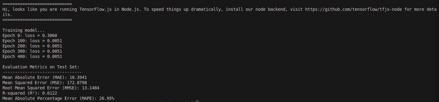 Output for model training and evalution